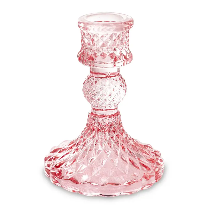 Świecznik szklany, różowy