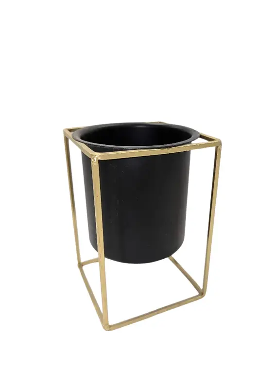 Niski wazon geometryczny - czarno złoty