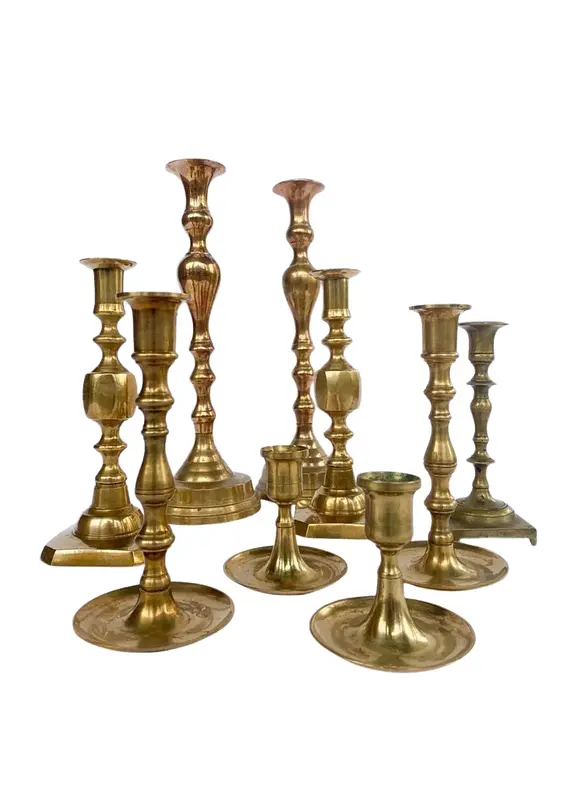 Świecznik mosiężny, złoty