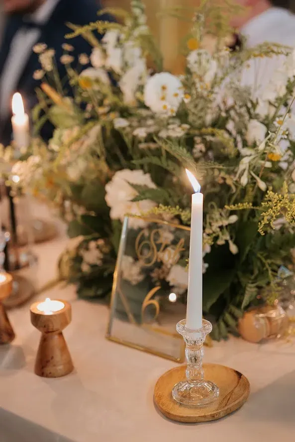 Szklana podstawka pod świece, drewniana