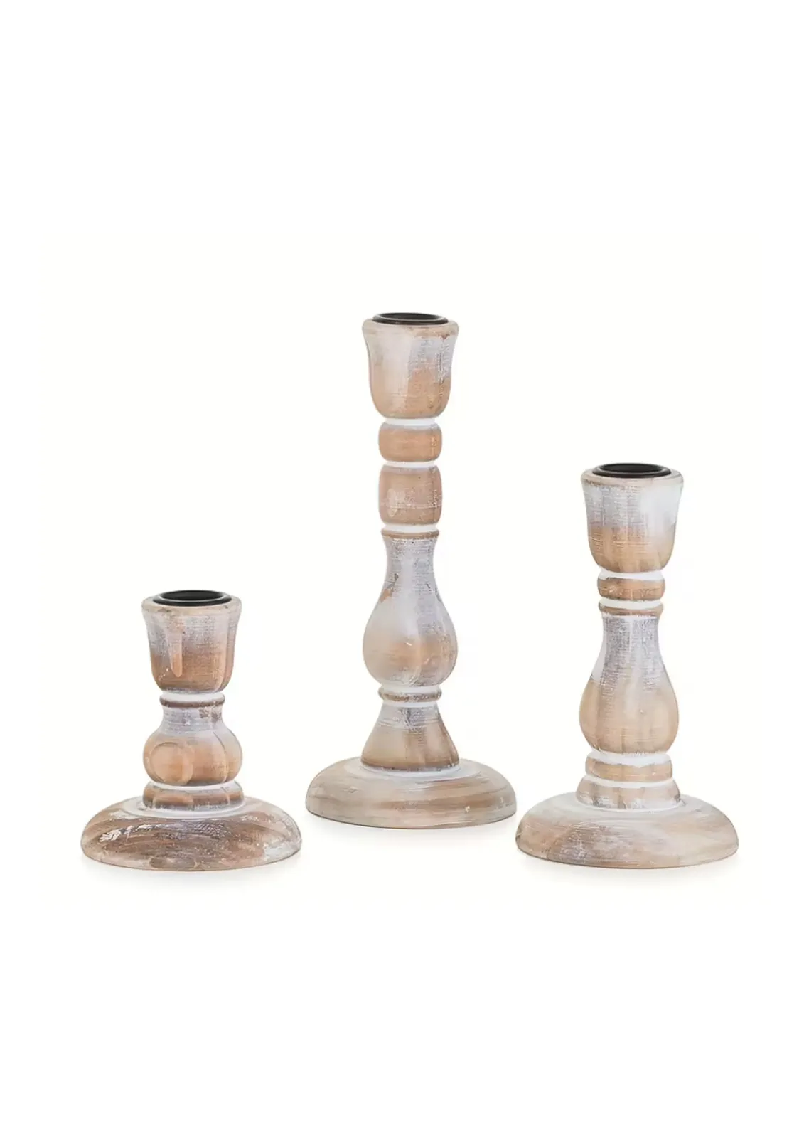 Komplet 3 świeczników drewnianych