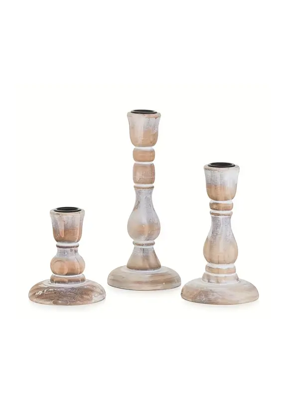 Komplet 3 świeczników drewnianych